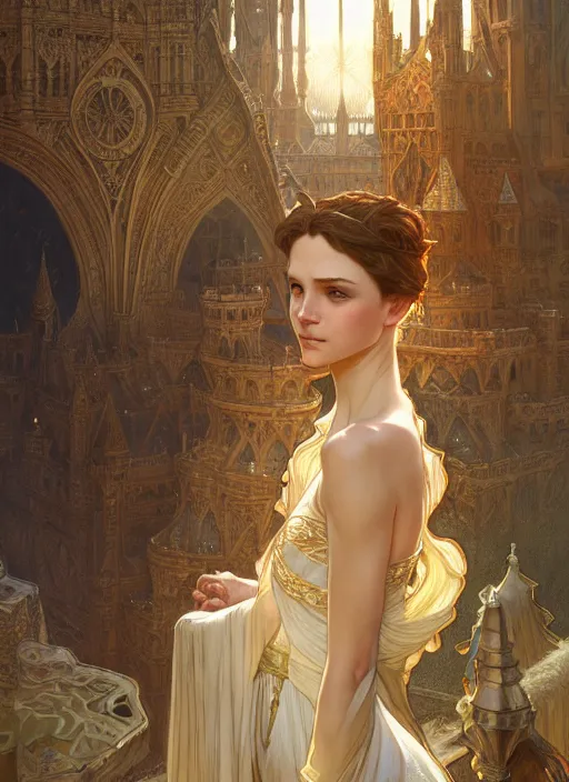 Image similar to panorama of camelot, d & d, fantasy, intricate, elegant, highly detailed, digital painting, artstation, concept art, smooth, sharp focus, illustration, art by artgerm and greg rutkowski and alphonse mucha