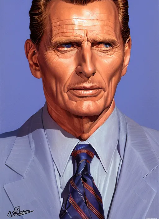 Image similar to portrait of Robert Stack from Unsolved Mysteries, highly detailed, centered, solid color background, digital painting, artstation, concept art, smooth, sharp focus, illustration, Jason Edmiston, donato giancola, Joseph Christian Leyendecker, Les Edwards, Ed Repka, WLOP, Artgerm