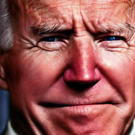 Image similar to Highly detailed close-up photograph of President Joe Biden’s face, slight smirk, single tear rolling down his cheek, photography by Steve McCurry, backlit