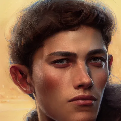 Image similar to the young latin goy as a realistic science fiction character, closeup portrait art by donato giancola and greg rutkowski and daniel dos santos, realistic face, digital art, trending on artstation