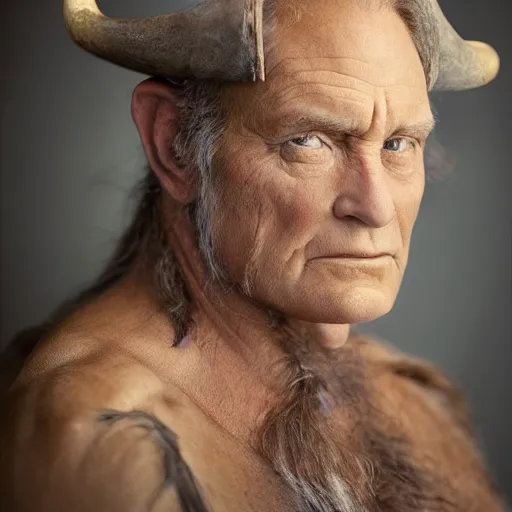 Image similar to portrait of bison - human hybrid, by annie leibovitz, portrait of a man, studio lighting, award - winning