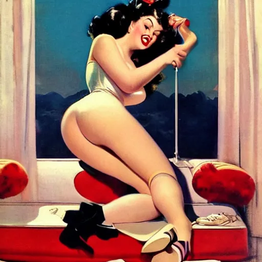 Image similar to a pinup by gil elvgren.