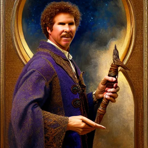 Image similar to will ferrell as a wizard, highly detailed painting by gaston bussiere, 8 k