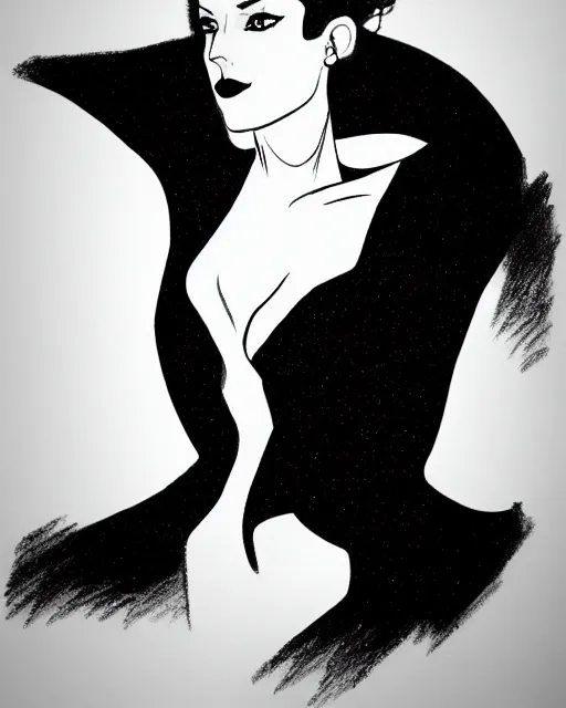 Prompt: a drawing of a woman in a black top, a sketch by patrick nagel, deviantart contest winner, gothic art, digitally enhanced, digital painting, dramatic lighting