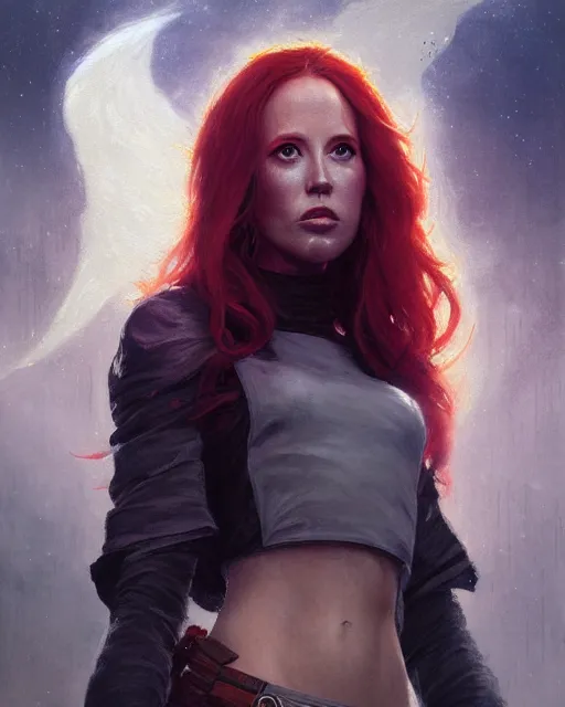 Image similar to detailed painting of mara jade, science fiction, ethereal, greg rutkowski, magali villeneuve and monet