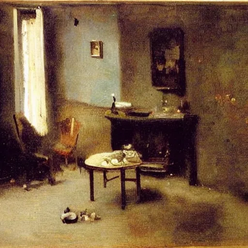 Image similar to miniature living room, by camille corot