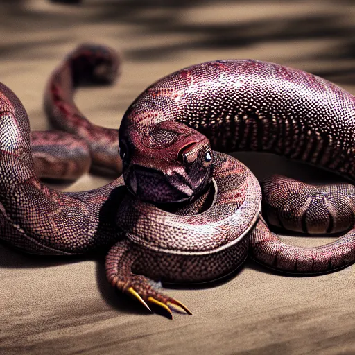 Image similar to photography of a realistic ekans animal, ultra detailed, 8 k, cinematic lighting, natural background, trending on artstation, pokemon