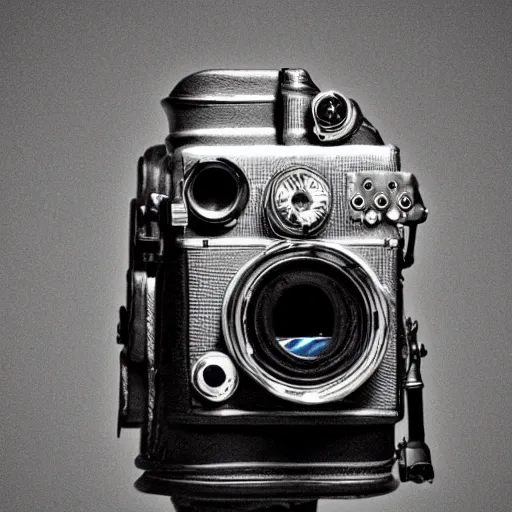 Prompt: A spacecraft that looks like a photographic camera vintage reflex, by Tomek Setowski style