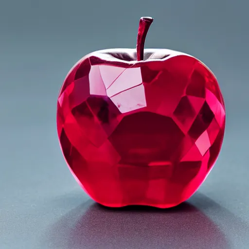 Prompt: An apple that is made of ruby crystal