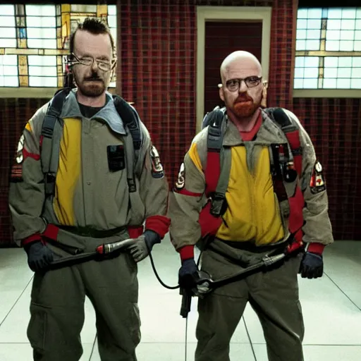 Prompt: walter white and jesse pinkman as ghostbusters