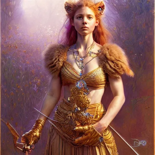 Prompt: highly detailed full portrait of a enchanted lioness in the form of a beautiful young princess. d & d, art by donato giancola and ruan jia and carl larsson and magali villeneuve. trending on artstation, intricate details, energetic composition, golden ratio, concept art, illustration, elegant art