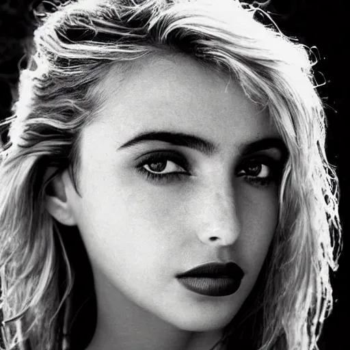 Prompt: black and white vogue closeup portrait by herb ritts of a beautiful model, ana de armas, high contrast