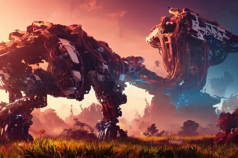 Image similar to snapmaw machine mecanical creature robot of horizon forbidden west horizon zero dawn bioluminiscence global illumination ray tracing hdr fanart arstation by ian pesty and alena aenami artworks in 4 k