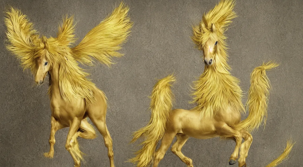 Image similar to beautiful pegasus with golden fur