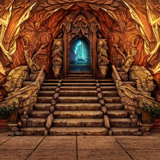 Image similar to Photorealistic magic elven temple made of rustic woodwork. Hyperdetailed photorealism, 108 megapixels, amazing depth, glowing rich colors, powerful imagery, psychedelic Overtones, 3D finalrender, 3d shading, artstation concept art