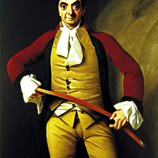 Image similar to mr. bean in the french revolution, painting by jacques - louis david by