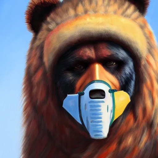 Prompt: painting portrait of a native american wearing a face mask that looks like a bear, artstation, ultra detailed