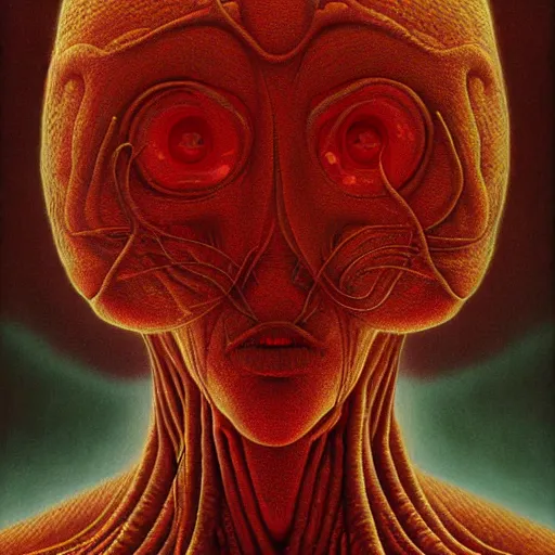 Prompt: female alien, tubular creature, blood vesels, no face, dystopian surrealism, artstyle alex ries and zdzisław beksinski, symmetry accurate features, very intricate details, high resolution, 4 k