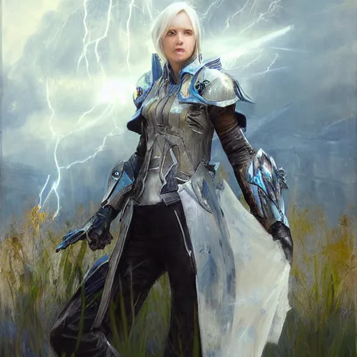 Prompt: Richard Schmid and Jeremy Lipking and antonio rotta, full length painting of Lightning from Final FantasyXIII