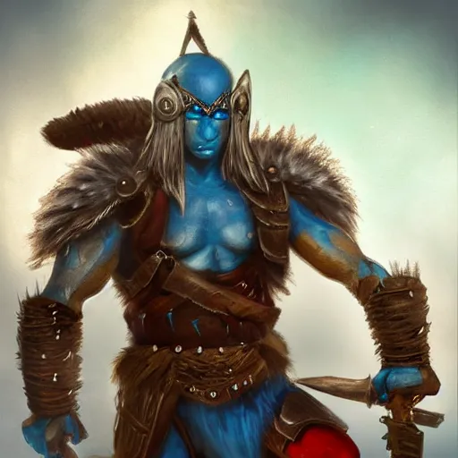 Image similar to warrior smurf wearing war paint and intricate armor, by cgsociety