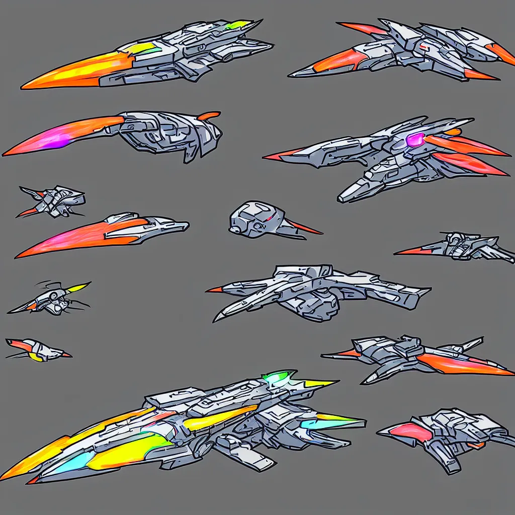 Image similar to combat spaceship concept art colorful