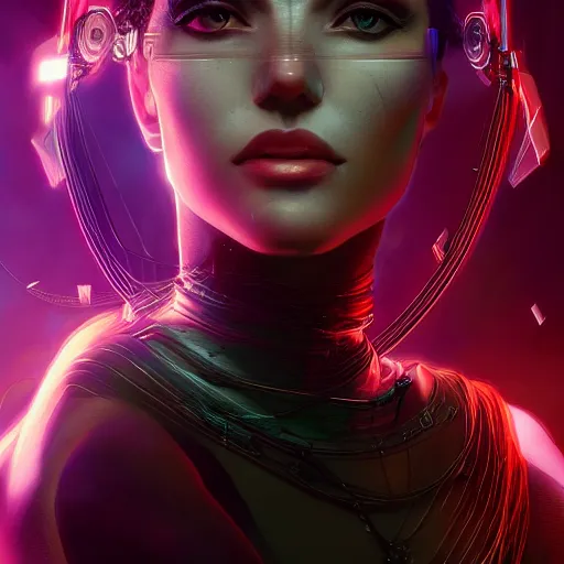 Image similar to avatar portrait of a cyberpunk art deco girl with a vectot grid of light falling on her face, sci-fi, intricate lighting, elegant noir, highly detailed, digital painting, studio portrait, artstation, sharp focus, photo by artgerm and greg rutkowski and Charlie Bowater