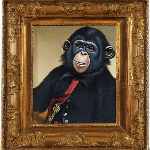 Image similar to An exquisite oil painting of a chimpanzee dressed like Napoleon