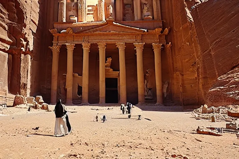 Prompt: “ a still from a 2 0 1 5 christopher nolan film about an evil wizard occupying the ancient city of petra ”
