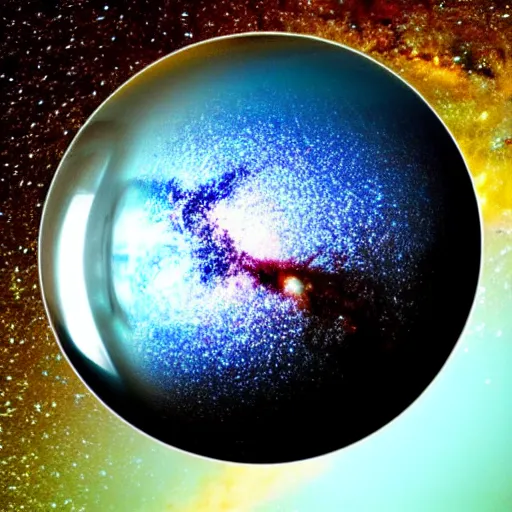 Prompt: Milkyway Galaxy inside a glass ball, Milkyway galaxy, Glass ball