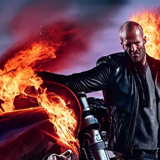 Prompt: Jason Statham as ghost rider 4K detail