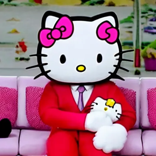 Prompt: hello kitty appears on the tv show love island