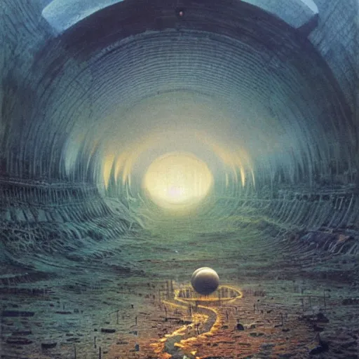 Prompt: The world is labyrinthine beyond possibility of imagining, inhabited on many levels by alien intelligence, infinite in extent, staggering in its beauty, terrifying in its weirdness, endlessly satisfying and peculiar, by John Constable and Ralph McQuarrie and Bruce Pennington