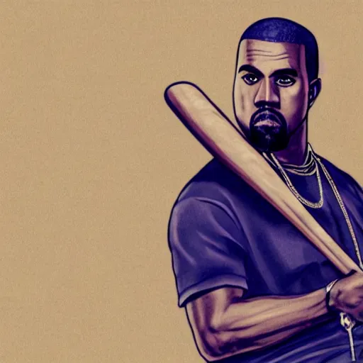 Image similar to Kanye with a bat official GTA artwork midshot