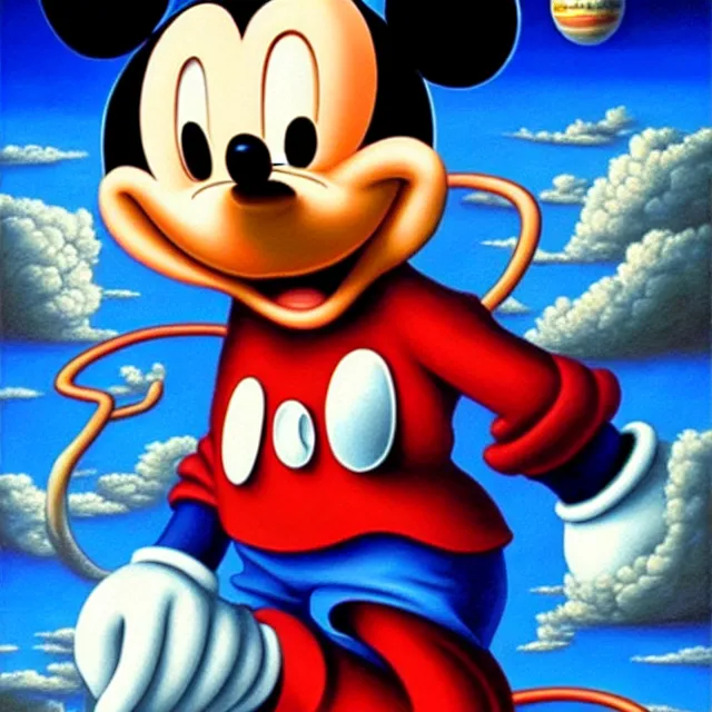 Prompt: an oil on canvas portrait painting of mickey mouse, surrealism, surrealist, cosmic horror, rob gonsalves, high detail