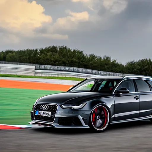 Prompt: a 2 0 1 5 audi rs 6 avant driving on a race track