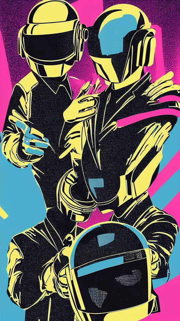 Image similar to Daft Punk logo by mcbess, full colour print, Techno concert advert, DAFT PUNK CONCERT 24 Aout 2022