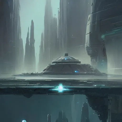 Image similar to star wars concept art by greg rutkowski, an underwater city, elegant, beautiful cinematic ilumination, artstation hq.