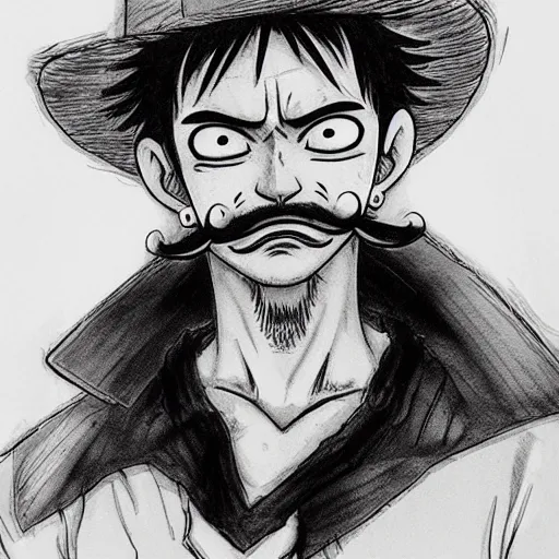 Image similar to luffy with mustache by kim jung gi