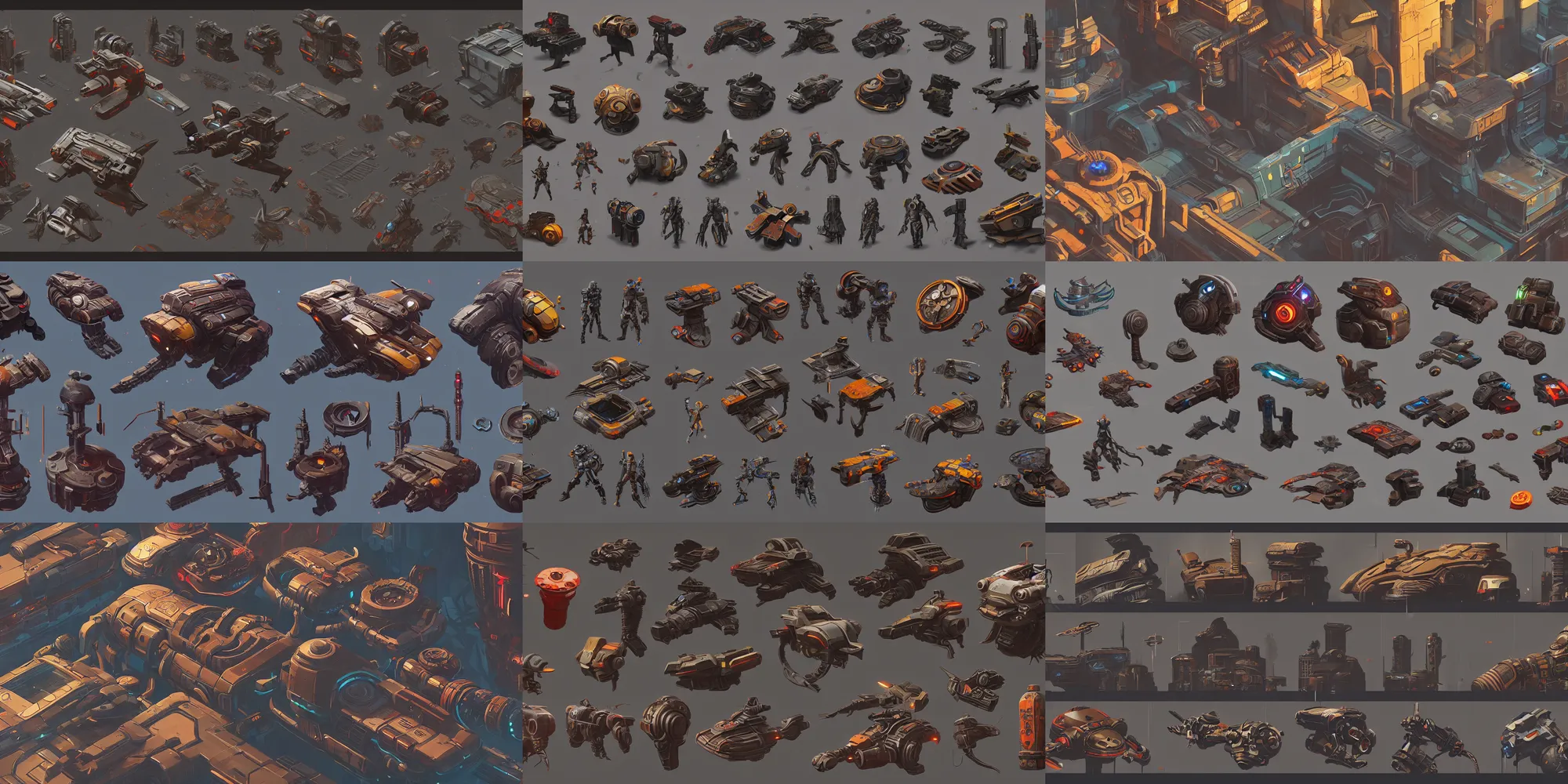 Prompt: game asset of cyberpunk exploration of shapes and forms, in gouache detailed paintings, props, stylized, 2 d sprites, kitbash, apex legends, gears of war, brown and grey color scheme, 8 k, close up