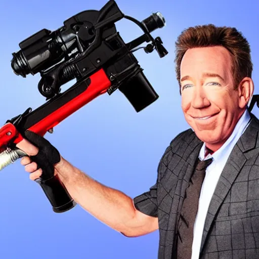 Image similar to tim allen with a flamethrower