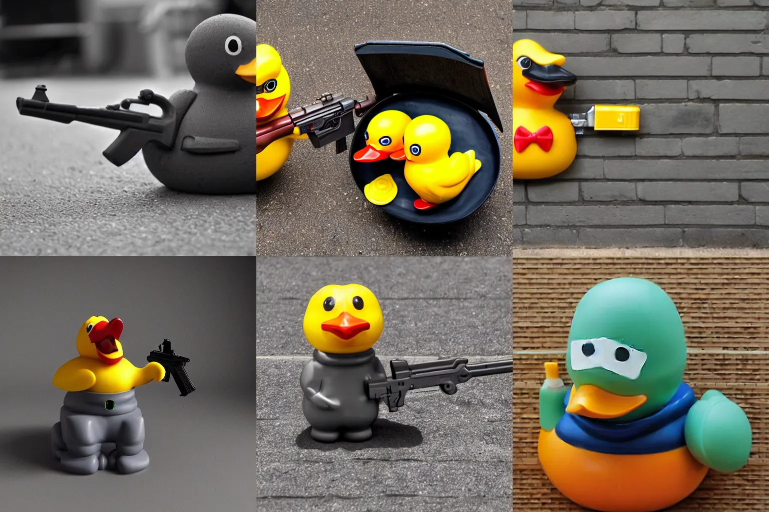 Prompt: rubber duck with machine gun