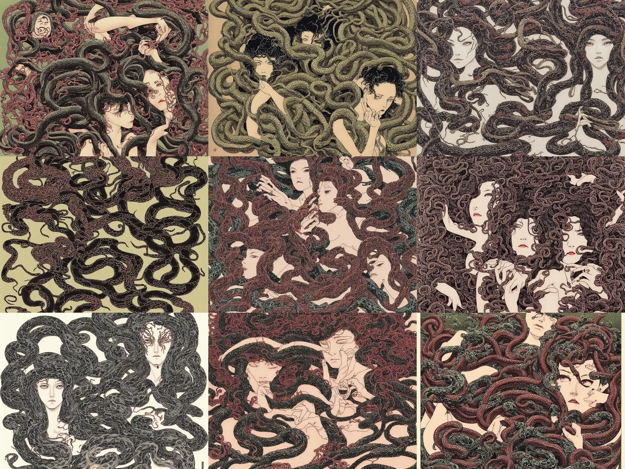 Prompt: medusa, cool face, snakes, super revolution, digital art by takato yamamoto