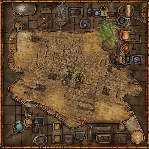 Prompt: roleplaying game table top map a steampunk town, perfect textures, 8k, high details, neat