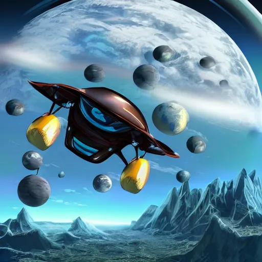 Image similar to futuristic planet, concept art, flying cars on the background