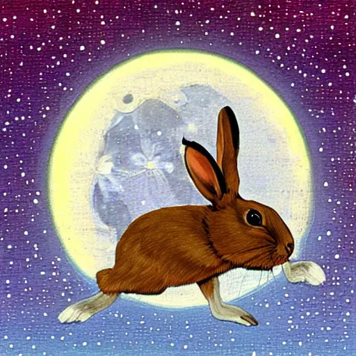 Image similar to a rabbit jumping to the moon