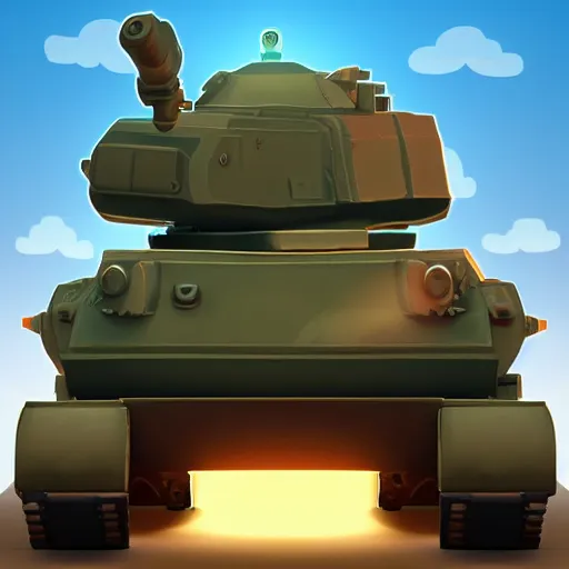 Image similar to a cute chubby tank icon stylized digital illustration radiating a glowing aura global illumination ray tracing hdr fanart arstation