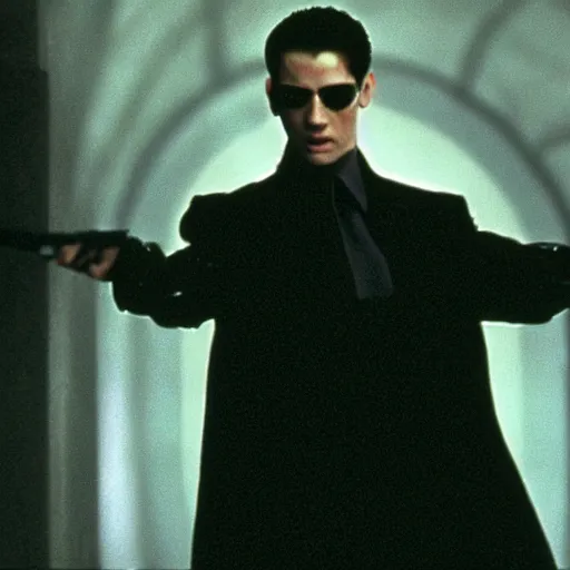 Prompt: a film still of gerard depardieux playing neo in matrix ( 1 9 9 9 ), 4 k, highly detailed, anamorphic