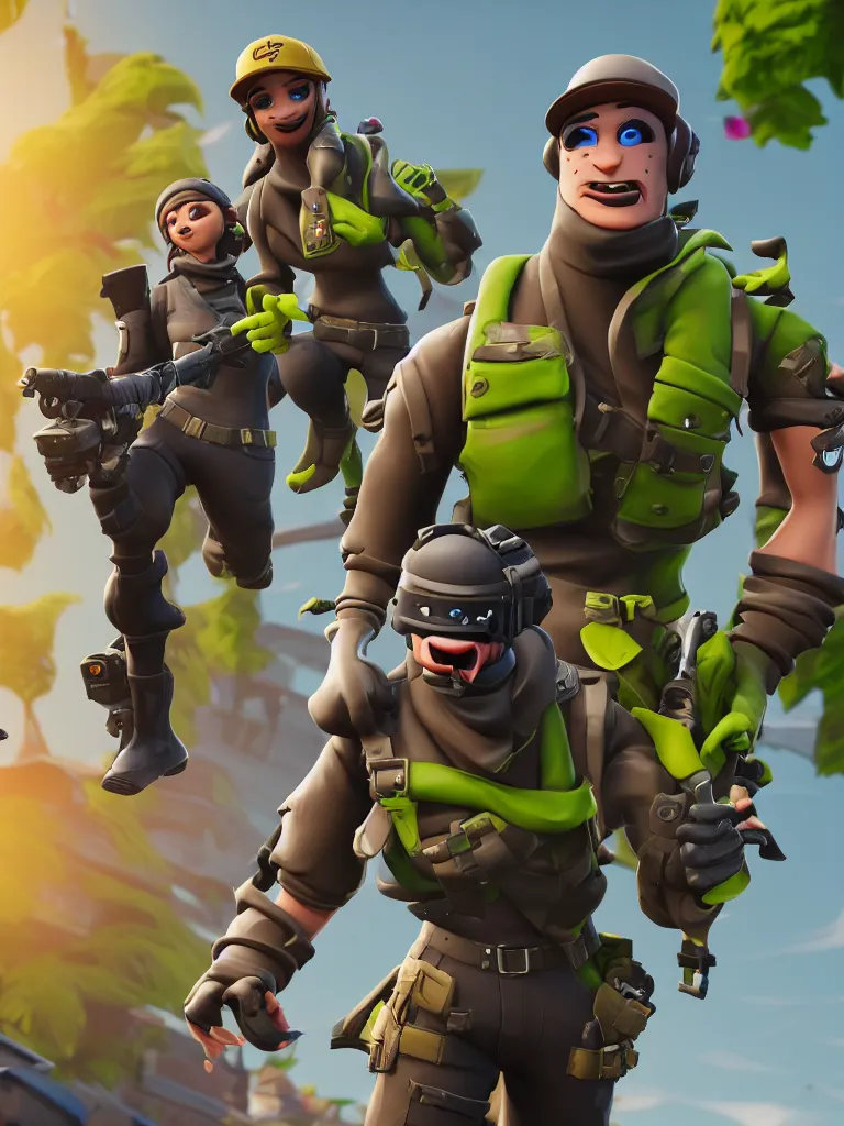 Prompt: fortnite character, anthropomorphic pickle, kind eyes and a derpy smile. flak jacket, ammo bandolier, cargo pants, black combat boots. fortnite style, unreal engine