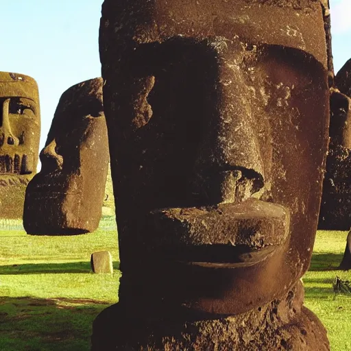 Image similar to moai head doing weed
