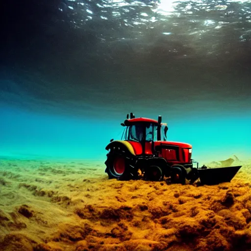 Image similar to ultrawide shot backlit tractor ploughing the seabed underwater photo on gopro